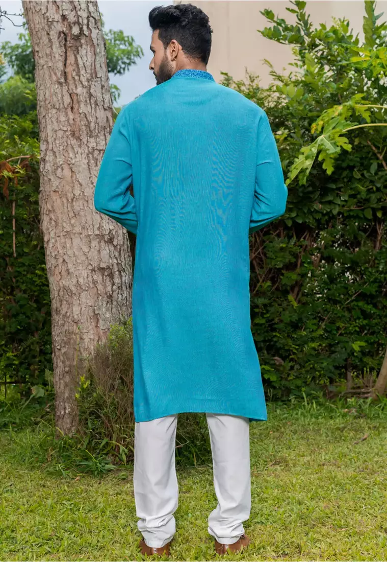 Mens cotton embroidered kurta pajama