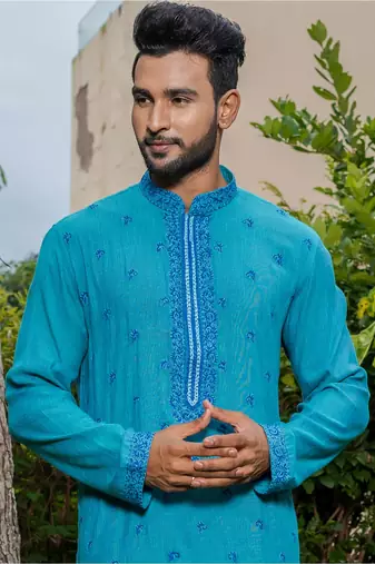 Mens cotton embroidered kurta pajama