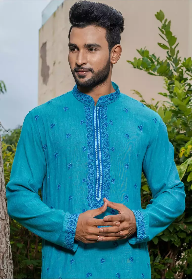 Mens cotton embroidered kurta pajama