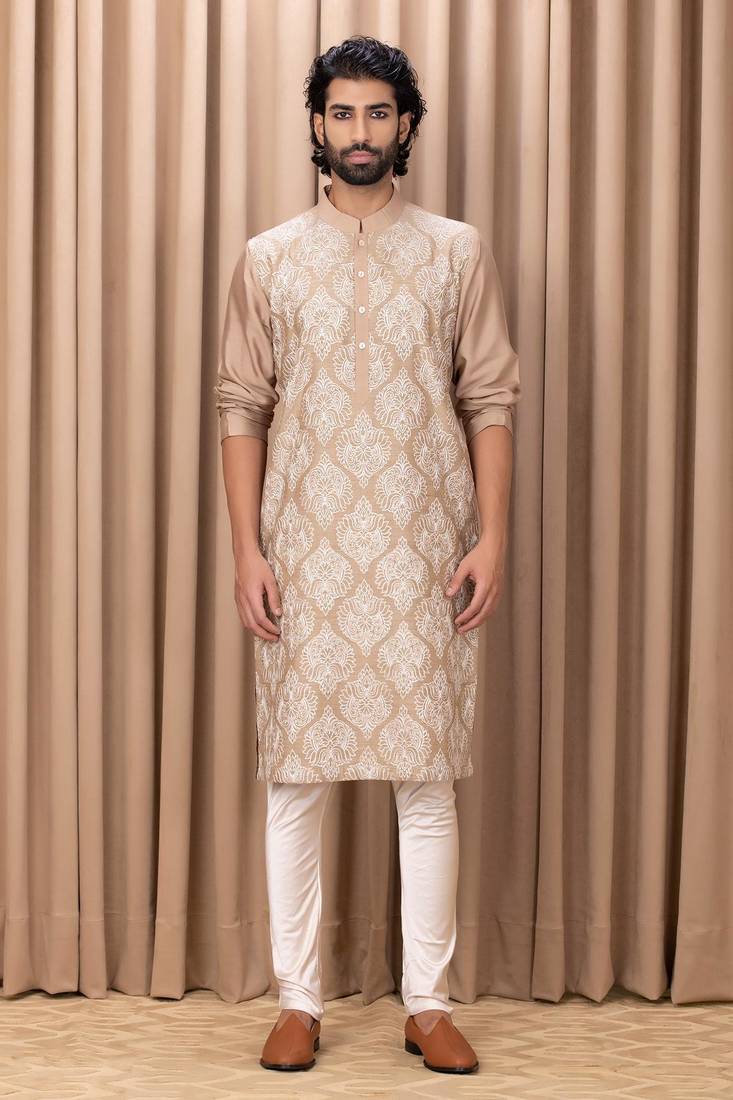 Mens cotton embroidered kurta pajama