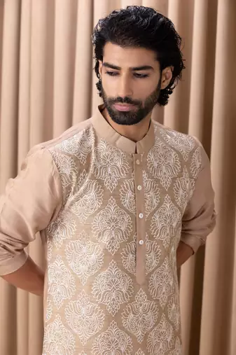 Mens cotton embroidered kurta pajama
