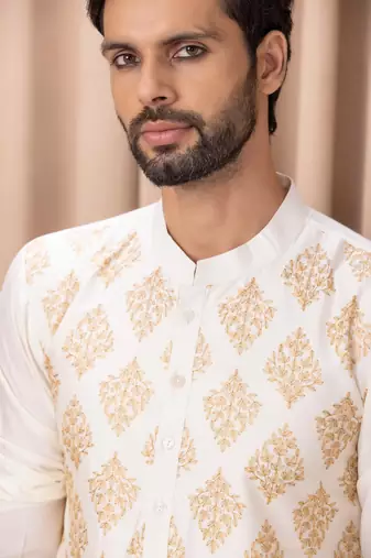 Mens cotton printed kurta pajama