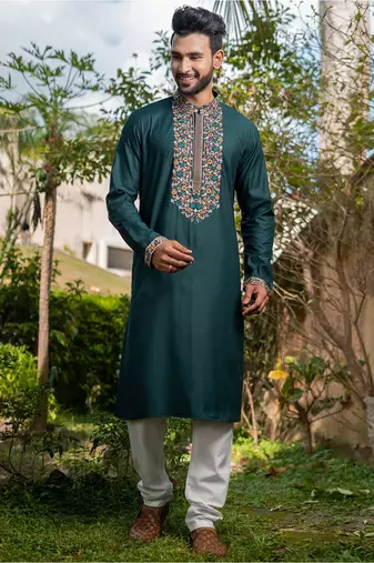 Mens cotton embroidered kurta pajama