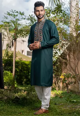 Mens cotton embroidered kurta pajama 2