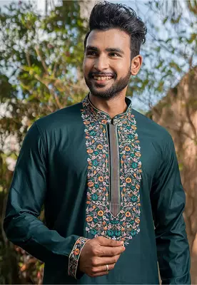 Mens cotton embroidered kurta pajama 3