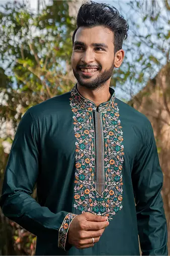 Mens cotton embroidered kurta pajama