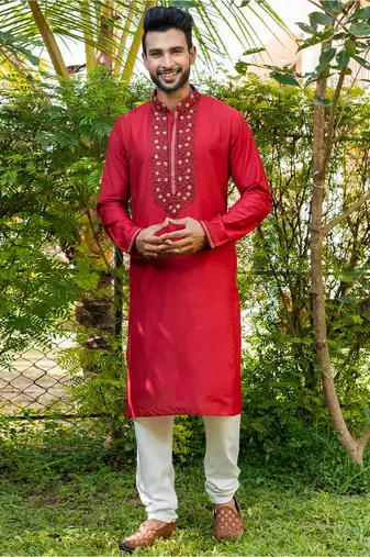 Mens cotton embroidered kurta pajama