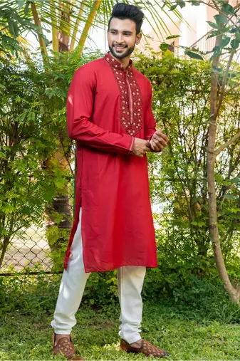 Mens cotton embroidered kurta pajama