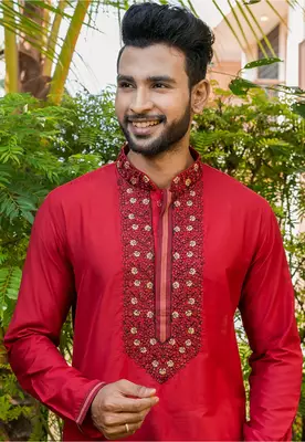 Mens cotton embroidered kurta pajama 3