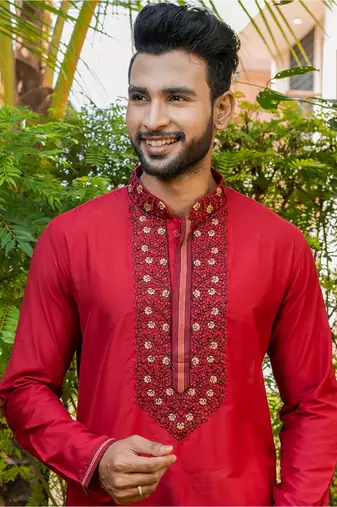 Mens cotton embroidered kurta pajama