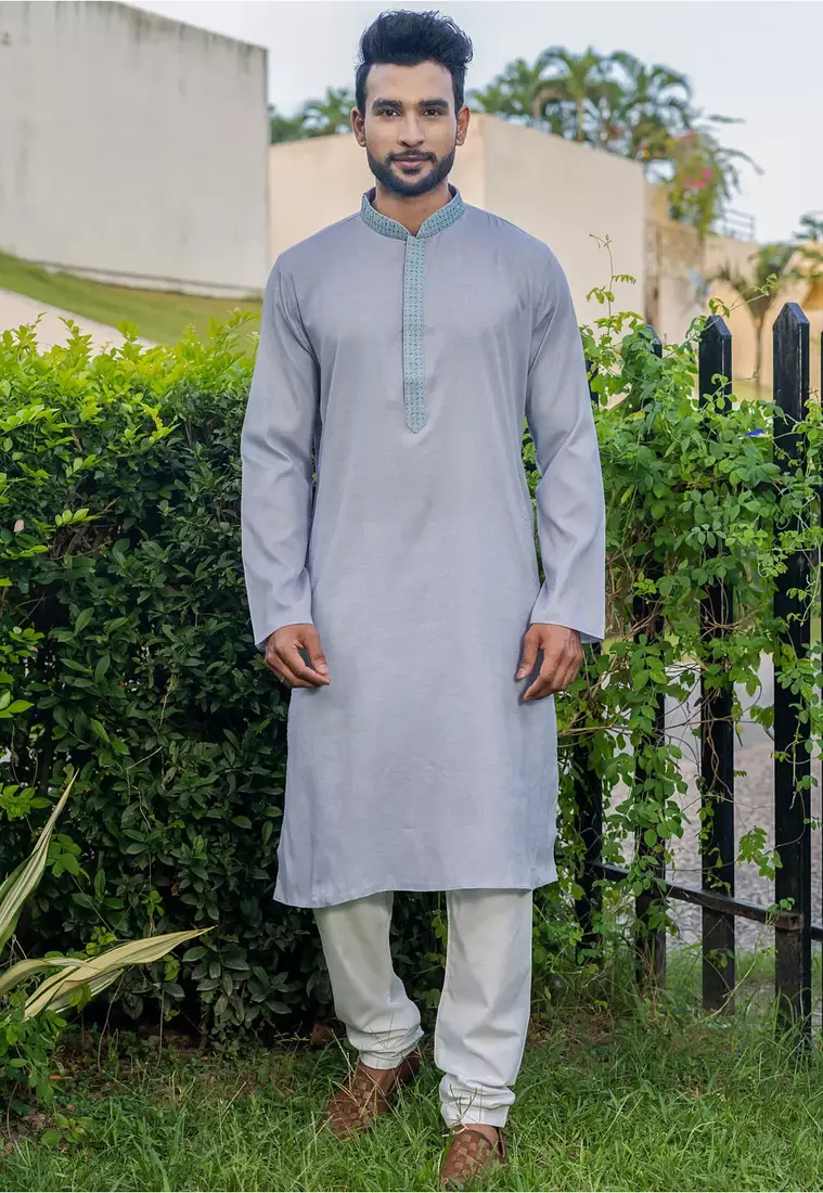 Mens cotton embroidered kurta pajama