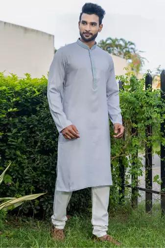Mens cotton embroidered kurta pajama