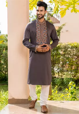 Mens cotton embroidered kurta pajama 1