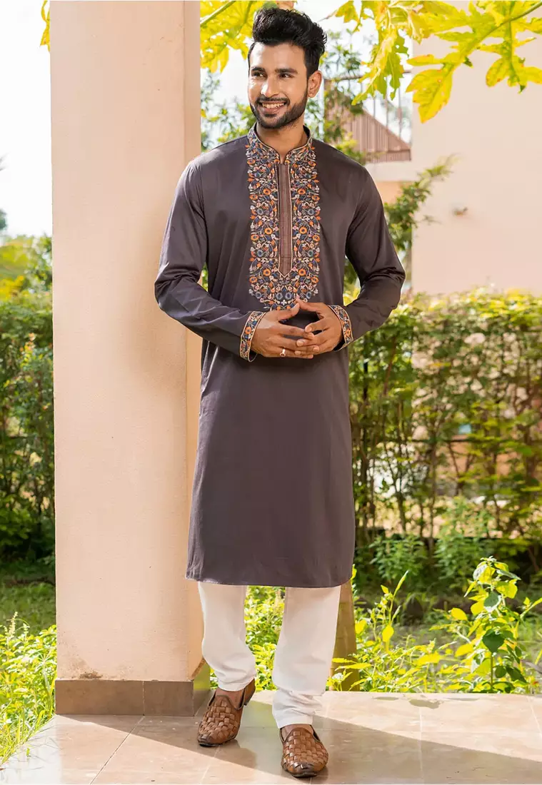 Mens cotton embroidered kurta pajama