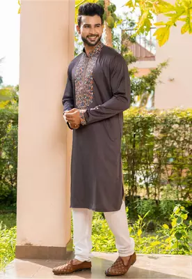 Mens cotton embroidered kurta pajama 2
