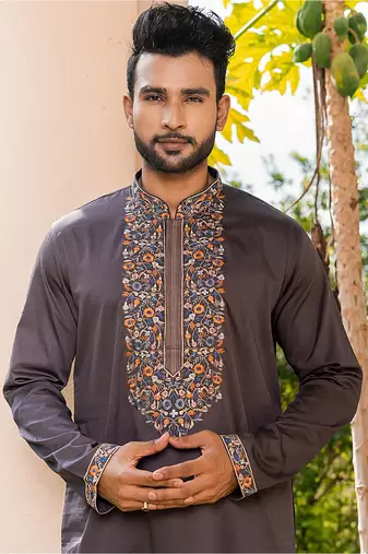Mens cotton embroidered kurta pajama