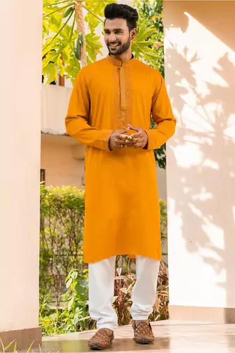 Mens cotton embroidered kurta pajama