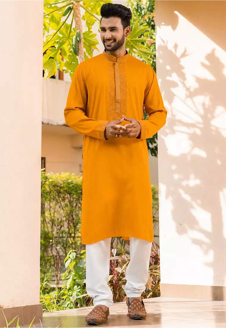 Mens cotton embroidered kurta pajama