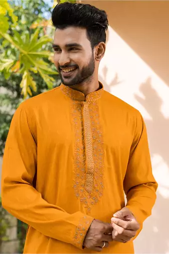Mens cotton embroidered kurta pajama