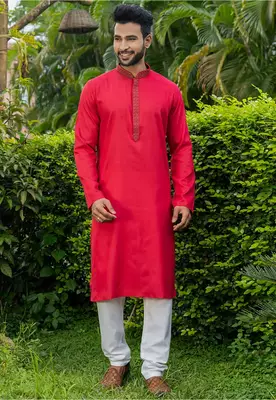 Mens cotton embroidered kurta pajama 1