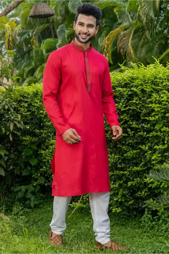 Mens cotton embroidered kurta pajama