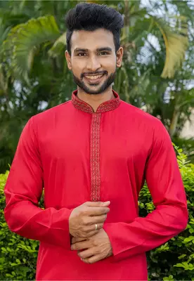 Mens cotton embroidered kurta pajama 3