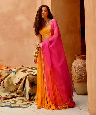 Turmeric Yellow Tier Lehenga Set. 1