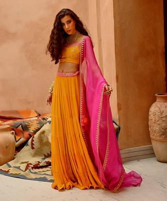 Turmeric Yellow Tier Lehenga Set. 2