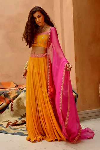 Turmeric Yellow Tier Lehenga Set.