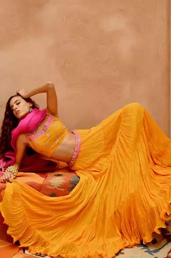Turmeric Yellow Tier Lehenga Set.