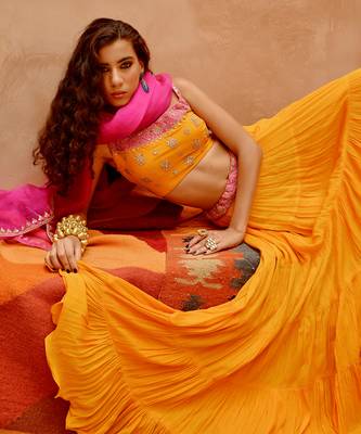 Turmeric Yellow Tier Lehenga Set. 4