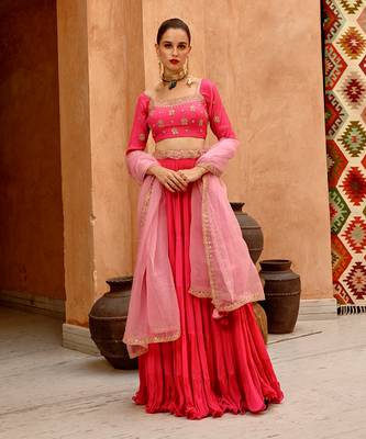 Hot Pink Tier Lehenga Set 1
