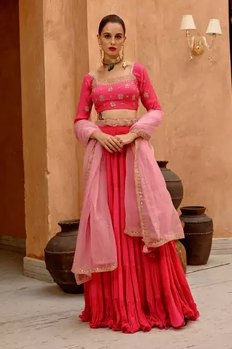 Hot Pink Tier Lehenga Set
