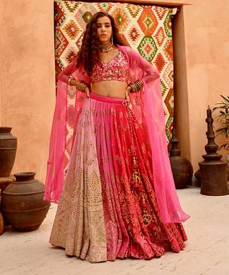 Hot Pink Ombre Lehenga Cape Set 1