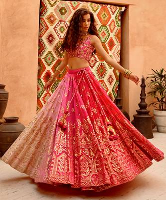 Hot Pink Ombre Lehenga Cape Set 2