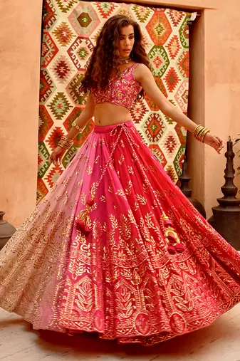Hot Pink Ombre Lehenga Cape Set