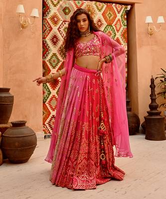 Hot Pink Ombre Lehenga Cape Set 3