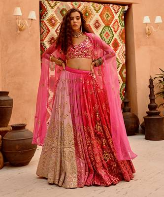 Hot Pink Ombre Lehenga Cape Set 4