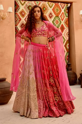 Hot Pink Ombre Lehenga Cape Set