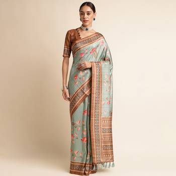 Doi Moi Green Silk Blend Digital Print Saree For Women Sambhalpurisilk Green P663   1