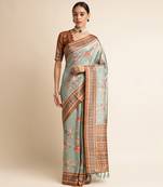 Doi Moi Green Silk Blend Digital Print Saree For Women Sambhalpurisilk Green P663  