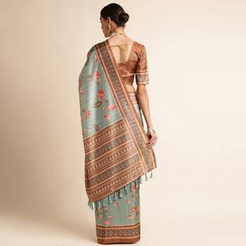 Doi Moi Green Silk Blend Digital Print Saree For Women Sambhalpurisilk Green P663   3