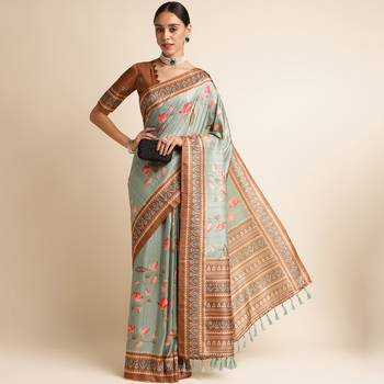 Doi Moi Green Silk Blend Digital Print Saree For Women Sambhalpurisilk Green P663   4