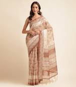 Doi Moi Brown Silk Blend Digital Print Saree For Women Linensilk Brown P565  