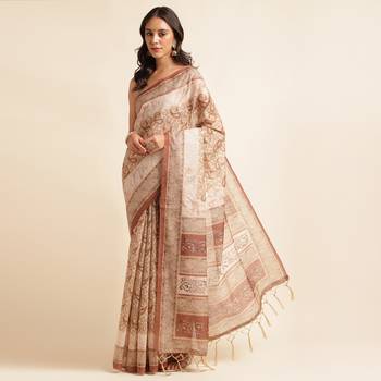 Doi Moi Brown Silk Blend Digital Print Saree For Women Linensilk Brown P565   2