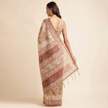 Doi Moi Brown Silk Blend Digital Print Saree For Women Linensilk Brown P565   3