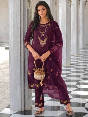  women kurta and trouser duppata set silk blend 1