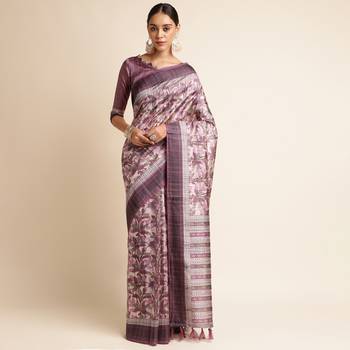Doi Moi Purple Silk Blend Printed Saree For Women Bonga Purple 11943/P775   1