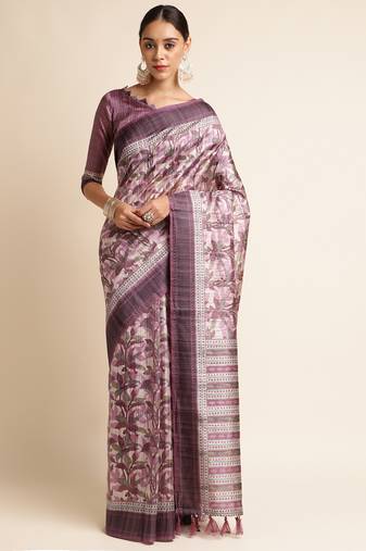 Doi Moi Purple Silk Blend Printed Saree For Women Bonga Purple 11943/P775  
