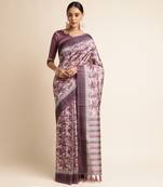 Doi Moi Purple Silk Blend Printed Saree For Women Bonga Purple 11943/P775  